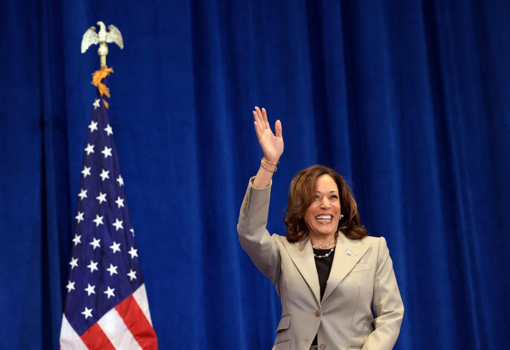 U.S. Vice President Kamala Harris campaigns at Westover High School in Fayetteville, North Carolina, U.S., July 18, 2024.